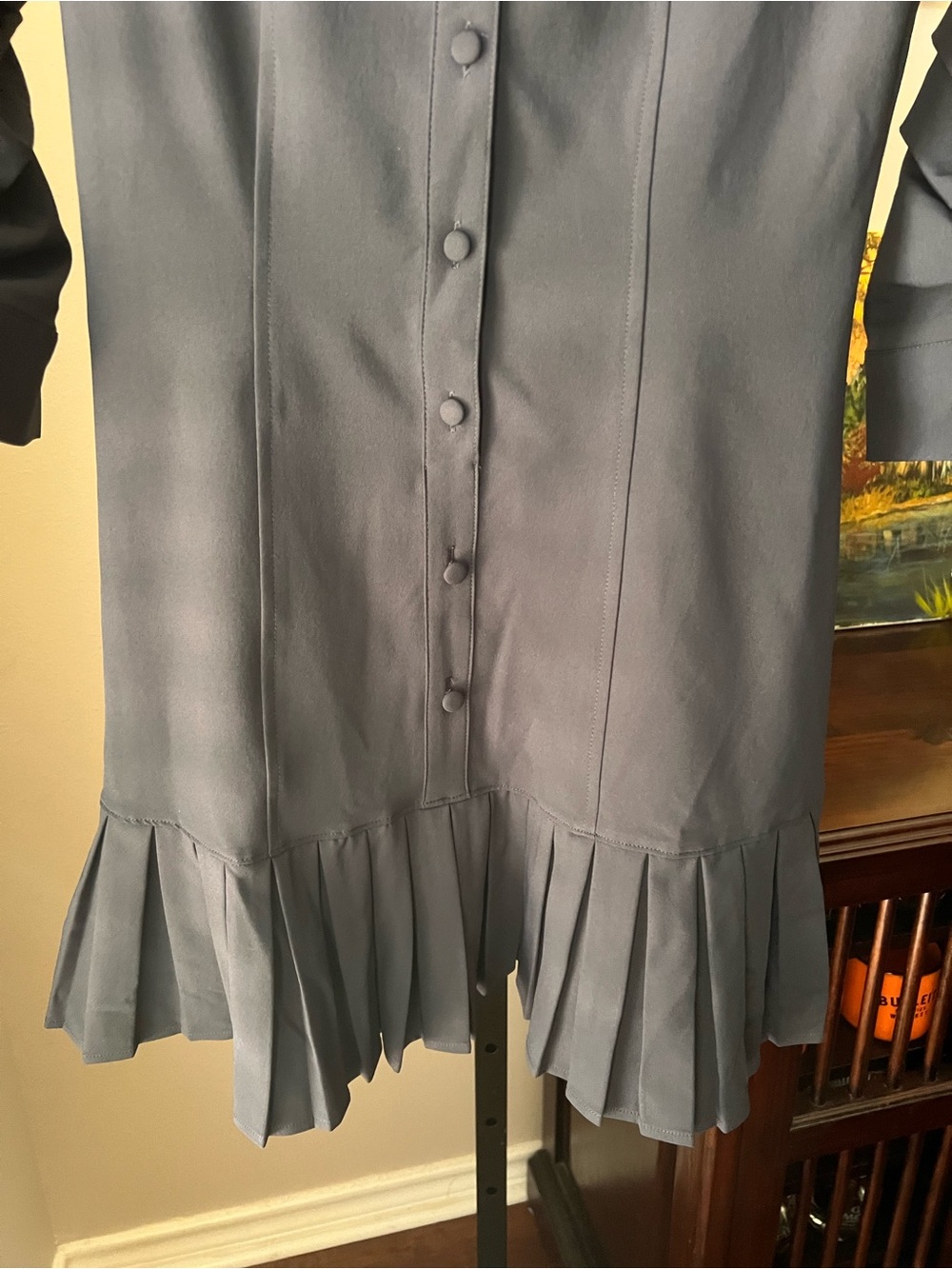 cinq a sept lucilla navy Button-Front Pleated Hem Dress - Picture 5 of 13